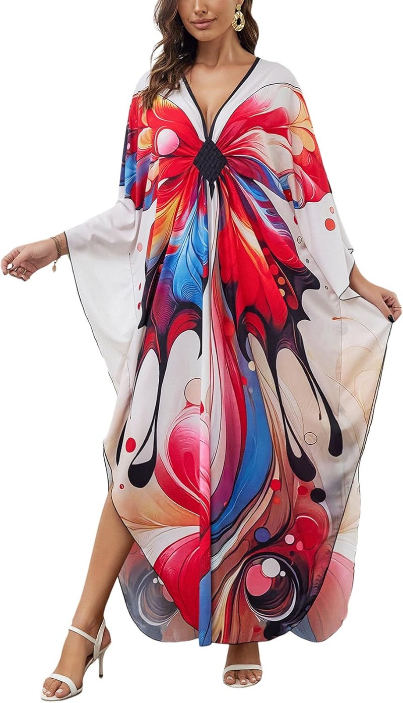 KECVOT Kaftan Dresses for Women Plus Size Batwing Sleeve Caftans Long Bathing Suit Cover Up Maxi Beach Dress Loungewear - Image 1